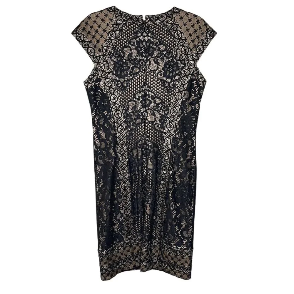 Tadashi Shoji Katori Women's Black Lace Cap Sleeve Dress Size 12 Party Cocktail - Picture 4 of 10